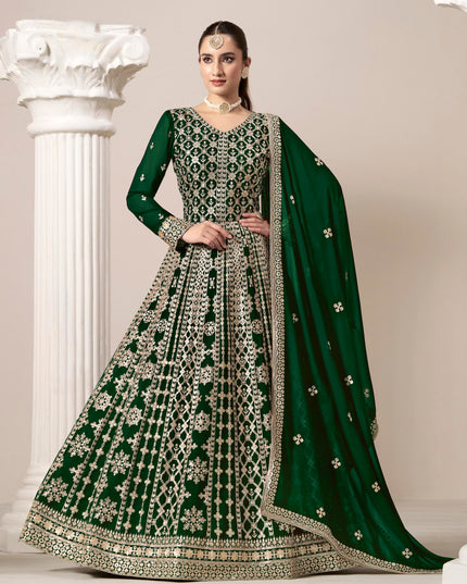 forest green faux georgette embroidered anarkali suit