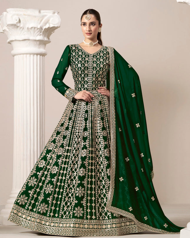 forest green faux georgette embroidered anarkali suit