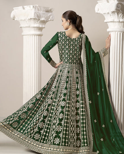 forest green faux georgette embroidered anarkali suit