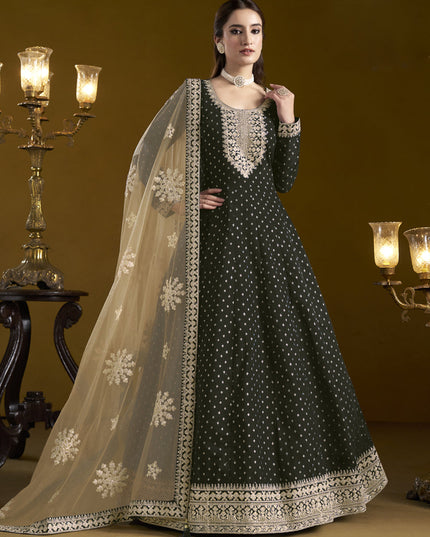 black chanderi butti embroidered anarkali suit