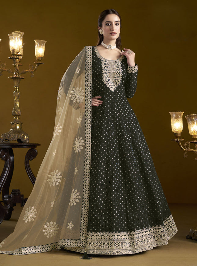 black chanderi butti embroidered anarkali suit