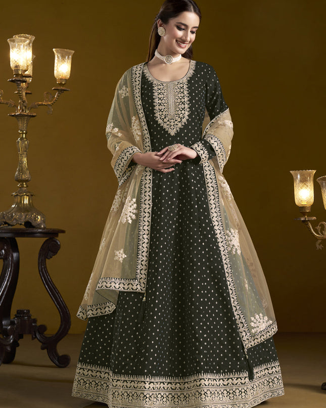 black chanderi butti embroidered anarkali suit