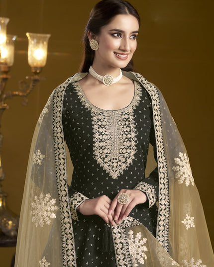 black chanderi butti embroidered anarkali suit
