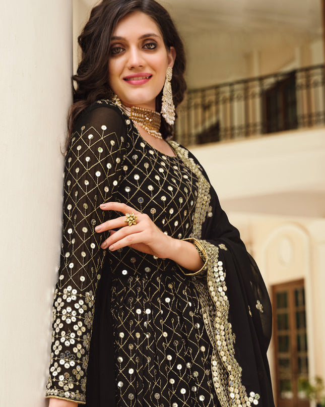 Beautiful Black Georgette Embroidered Pant Kameez