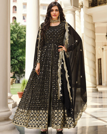 Beautiful Black Georgette Embroidered Pant Kameez
