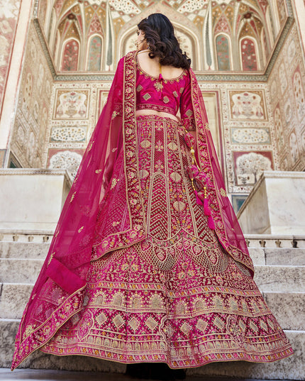 Rani Pink Heavy Velvet Embroidered Bridal Lehenga Choli
