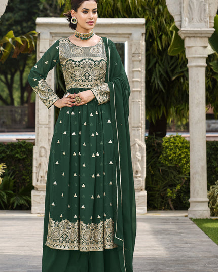 Bottle Green Georgette Sequins Embroidered Palazzo Kameez