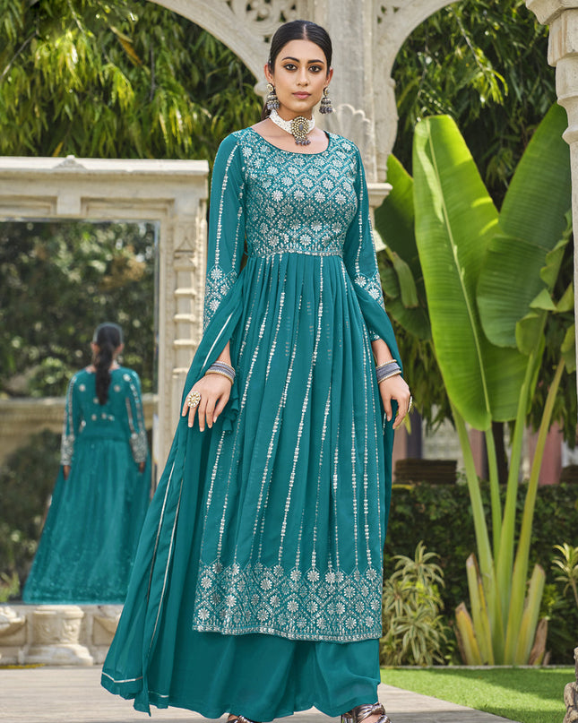 Morpich Georgette Sequins Embroidered Palazzo Kameez