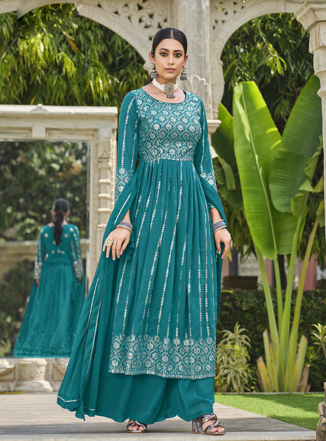 Morpich Georgette Sequins Embroidered Palazzo Kameez