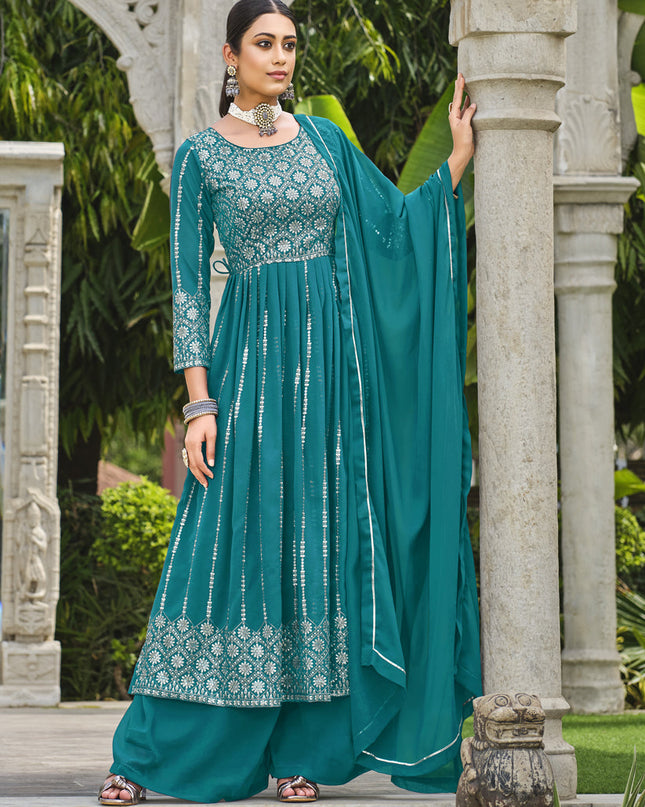 Morpich Georgette Sequins Embroidered Palazzo Kameez