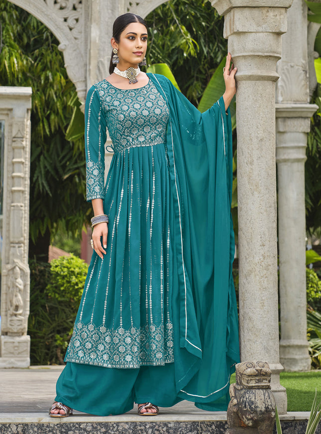 Morpich Georgette Sequins Embroidered Palazzo Kameez