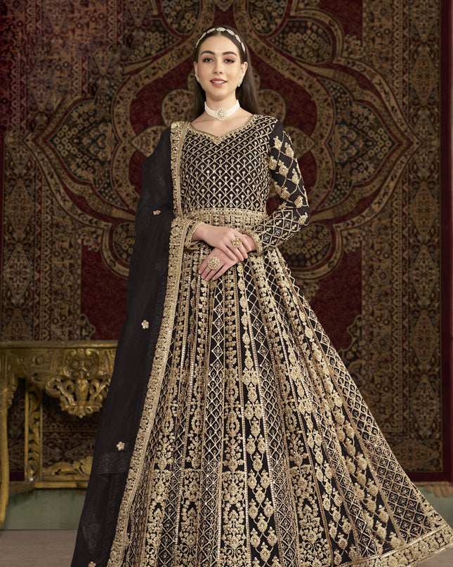 black havy embroidered net anarkali suit for festival