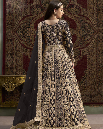 black havy embroidered net anarkali suit for festival