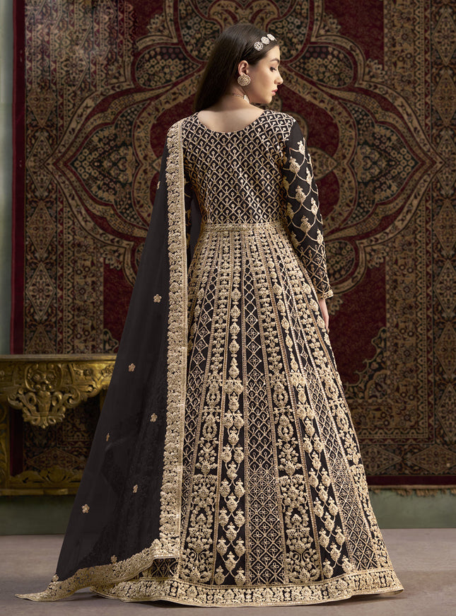black havy embroidered net anarkali suit for festival