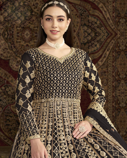 black havy embroidered net anarkali suit for festival