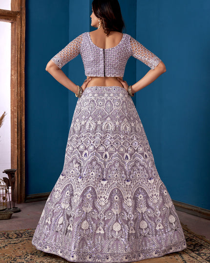 Lavender Net Embroidered  Wedding Wear Lehenga Choli