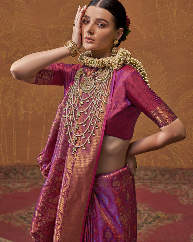 Magenta Silk Handloom Weaving Saree For Festival