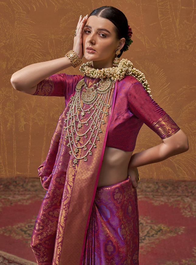 Magenta Silk Handloom Weaving Saree For Festival
