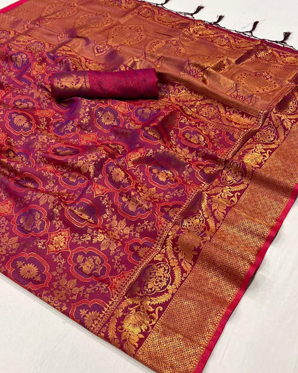 Magenta Silk Handloom Weaving Saree For Festival