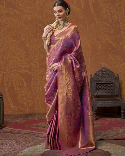 Magenta Silk Handloom Weaving Saree For Festival