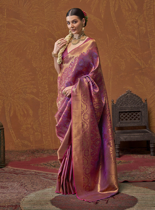Magenta Silk Handloom Weaving Saree For Festival