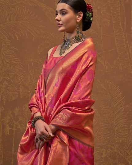 Punch Pink Silk Handloom Weaving Saree For Festival