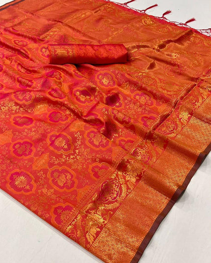 Punch Pink Silk Handloom Weaving Saree For Festival