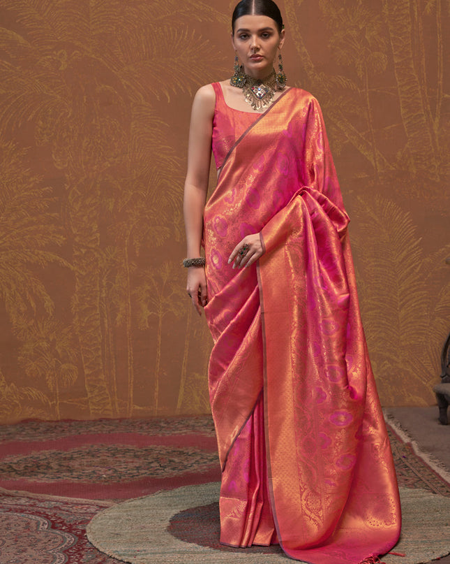 Punch Pink Silk Handloom Weaving Saree For Festival