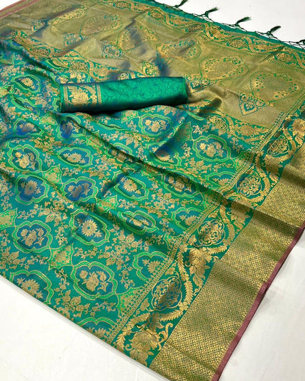 Rama Green Silk Handloom Weaving Saree For Festival