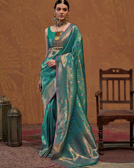 Rama Green Silk Handloom Weaving Saree For Festival