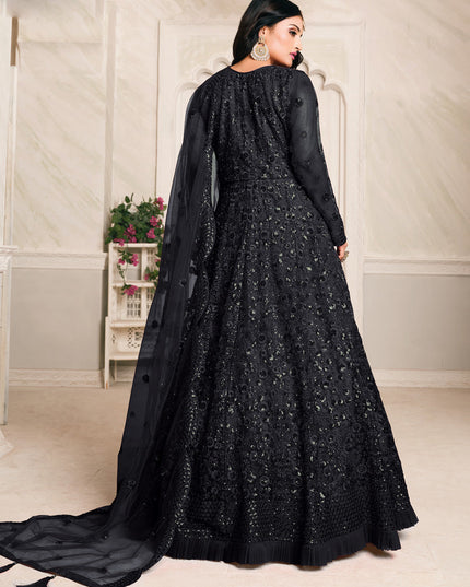 Marvelous Black Net Sequined Designer Anarkali Suit