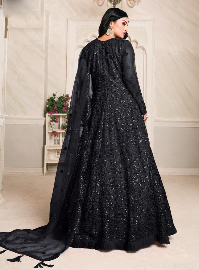 Marvelous Black Net Sequined Designer Anarkali Suit