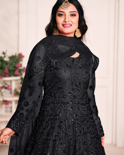 Marvelous Black Net Sequined Designer Anarkali Suit