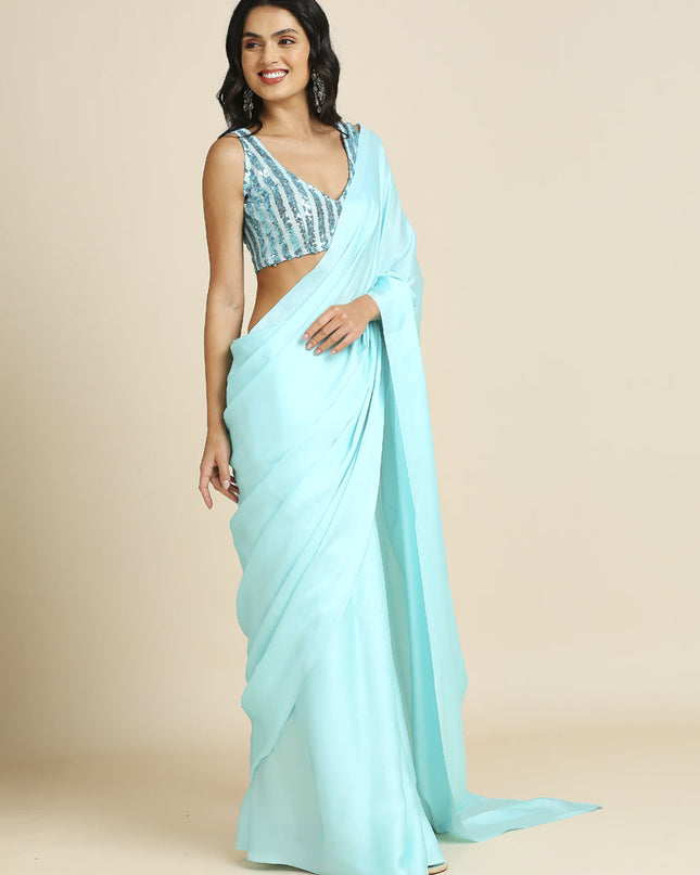 Ice Blue Soft Silk Saree with Embroidered Blouse