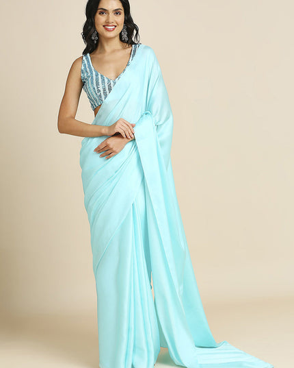 Ice Blue Soft Silk Saree with Embroidered Blouse