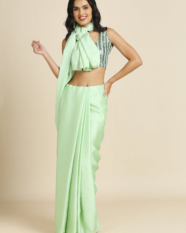 Pastel Green Soft Silk Saree with Embroidered Blouse