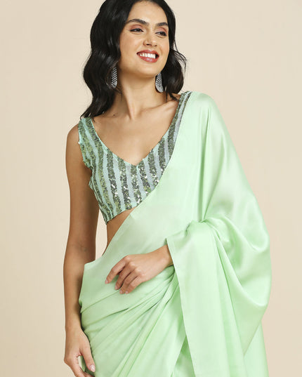Pastel Green Soft Silk Saree with Embroidered Blouse