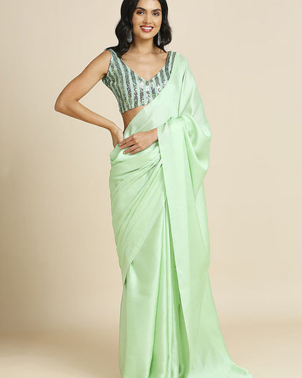 Pastel Green Soft Silk Saree with Embroidered Blouse