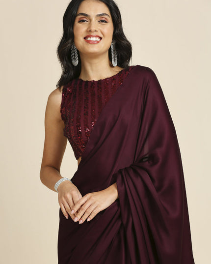 Garnet Maroon Soft Silk Saree with Embroidered Blouse