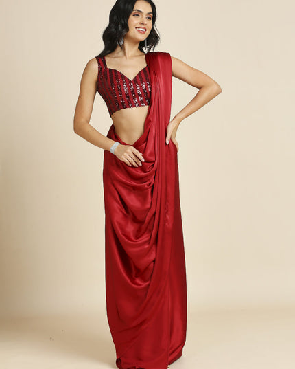 Crimson Red Soft Silk Saree with Embroidered Blouse