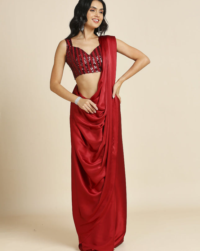 Crimson Red Soft Silk Saree with Embroidered Blouse