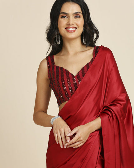 Crimson Red Soft Silk Saree with Embroidered Blouse