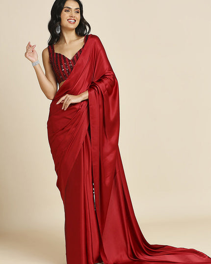 Crimson Red Soft Silk Saree with Embroidered Blouse