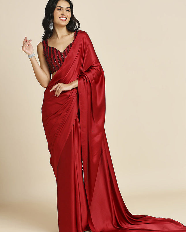 Crimson Red Soft Silk Saree with Embroidered Blouse