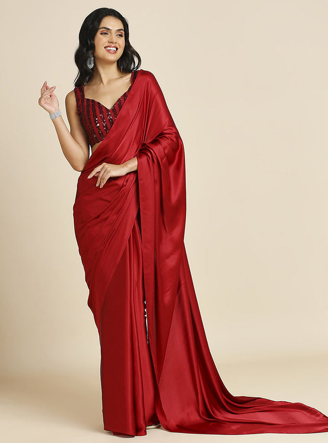 Crimson Red Soft Silk Saree with Embroidered Blouse