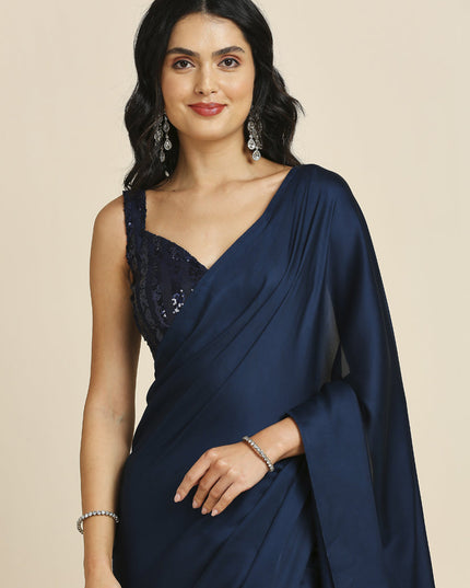 Midnight Blue Soft Silk Saree with Embroidered Blouse