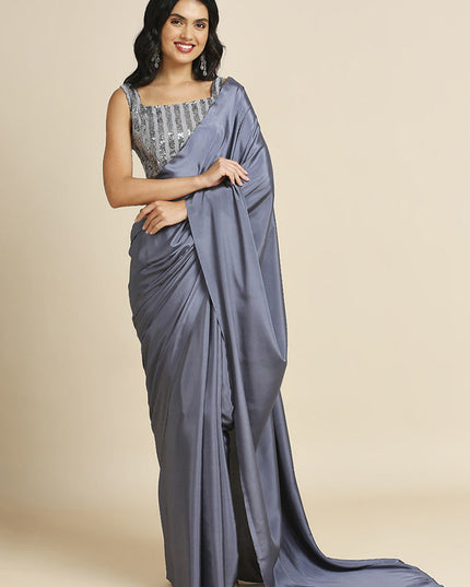 Mercury Grey Soft Silk Saree with Embroidered Blouse