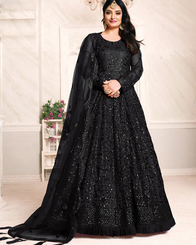 Marvelous Black Net Sequined Designer Anarkali Suit
