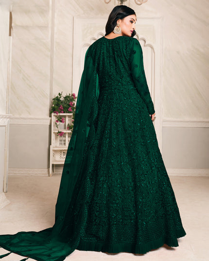 Ravishing Bottle Green Net Sequined Designer Anarkali Suit