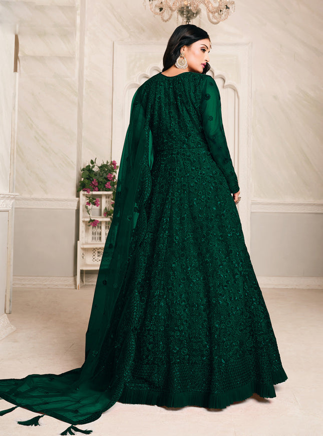 Ravishing Bottle Green Net Sequined Designer Anarkali Suit